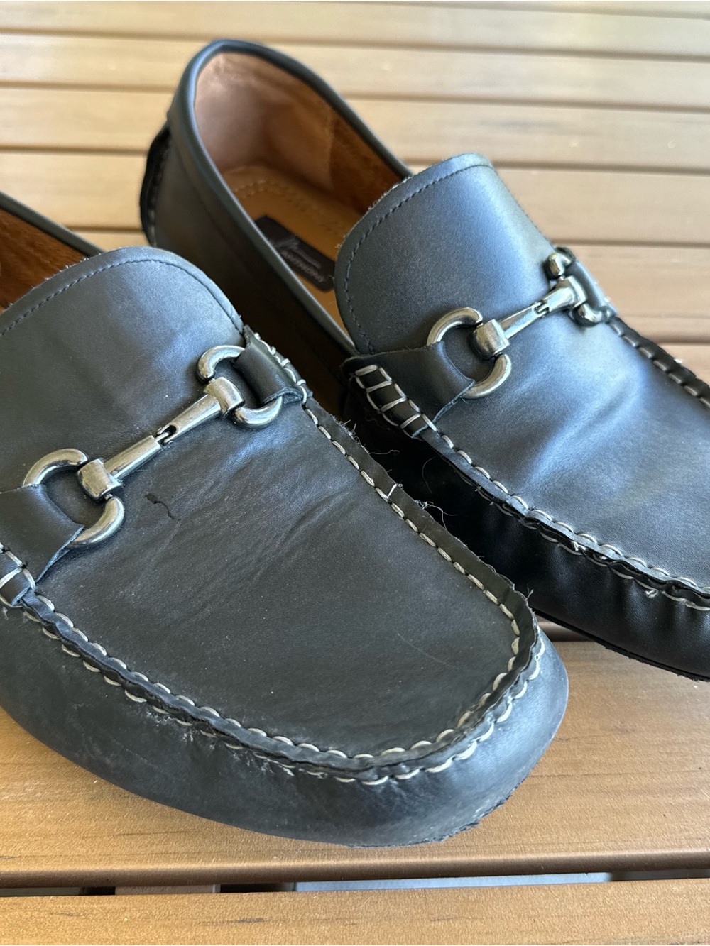 Marc Anthony Black Leather Bit Loafers with Silver Hardware 12